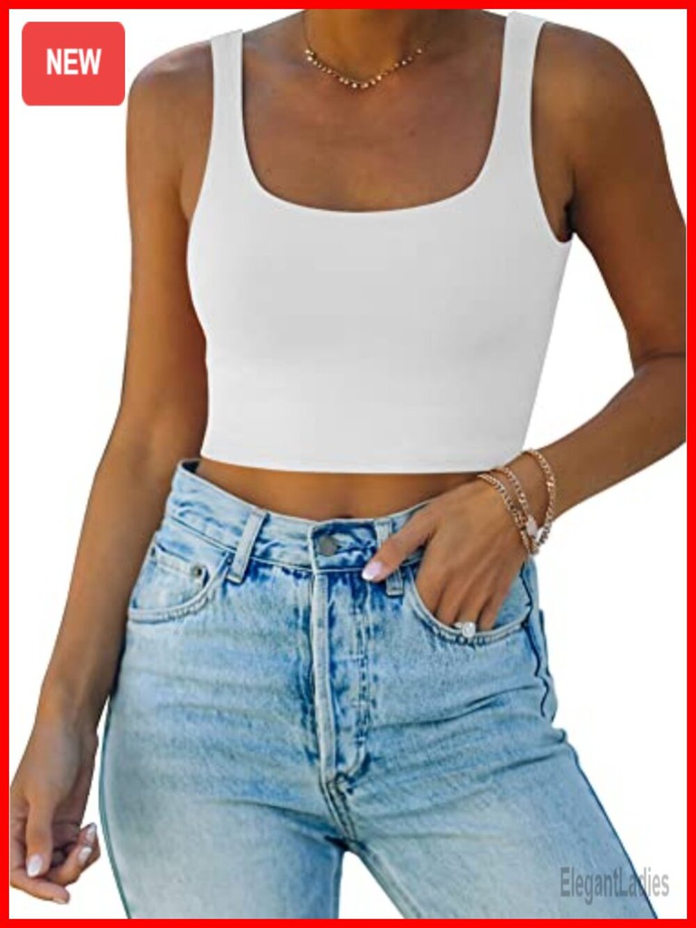 REORIA Sexy Square Neck Double Lined Seamless Sleeveless Cropped Tank Yoga Crop